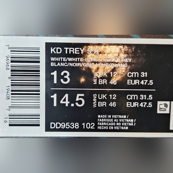 Nike KD Trey 5 White N Black N Wolf Gray Mens Size 13 Brand New - Picture 7 of 7